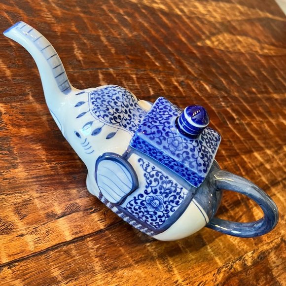 Pier 1 Accents Pier One Blue White Elephant Tea Pot Poshmark